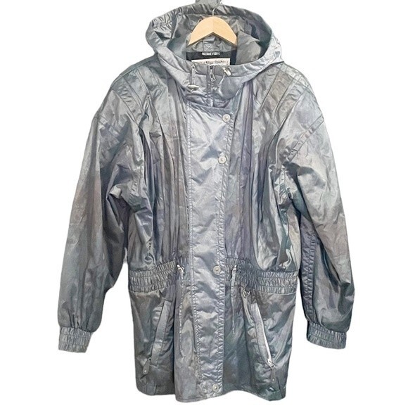 Vintage Obermeyer Metallic Blue Green Penelope Hooded Ski Jacket Size Large - Picture 1 of 11